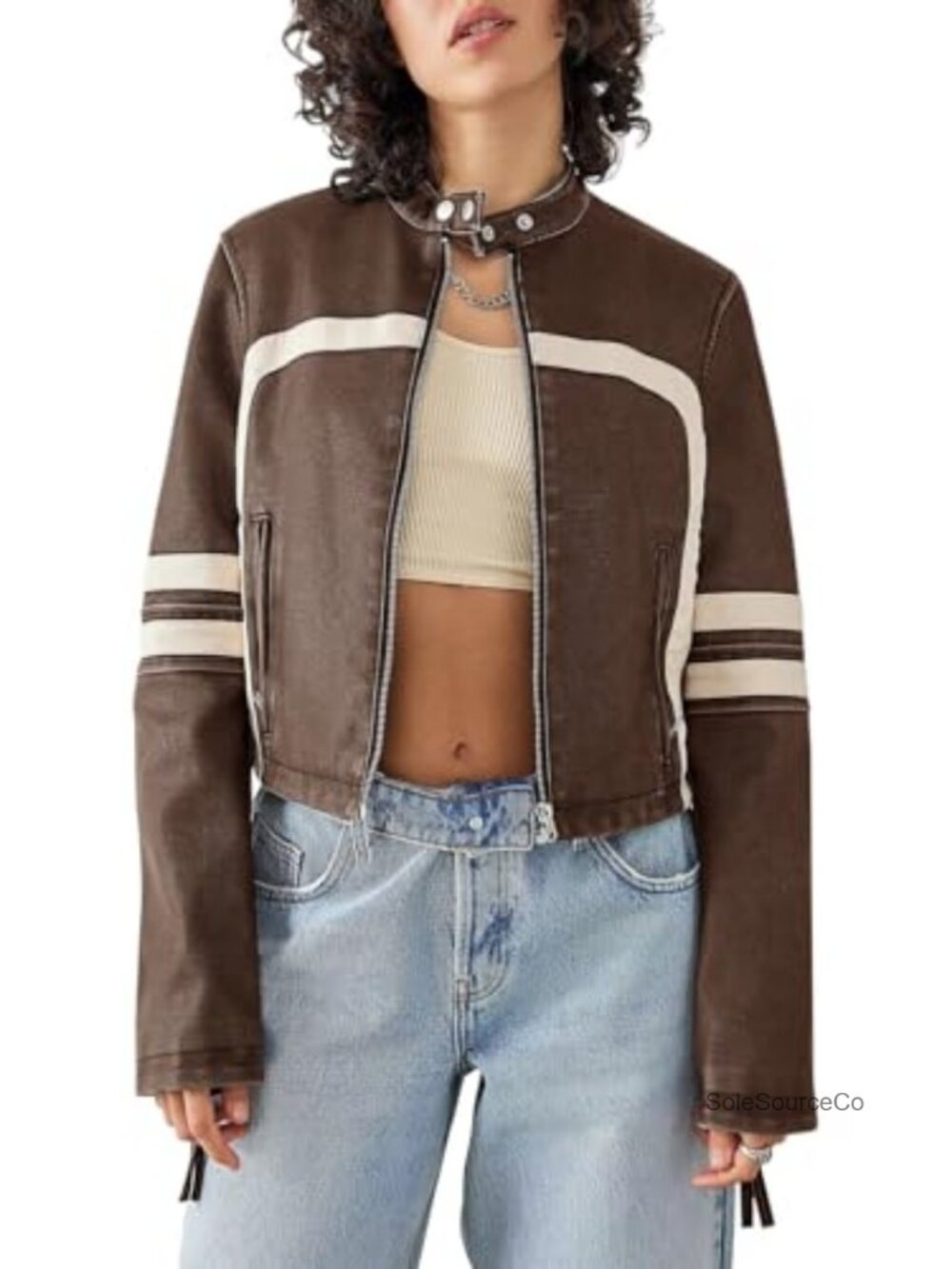 Women's Faux Leather Cropped Moto Biker Jacket